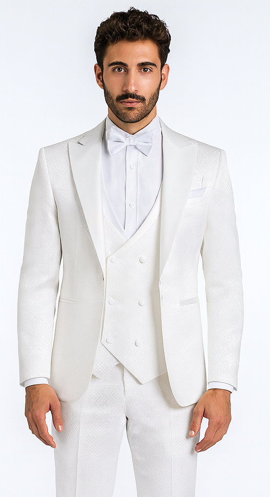 Rossi Man FORD RM1911 Men’s Slim Fit 3-Piece White Suit - Modern Formalwear for Special Occasions USA Men's Outlet
