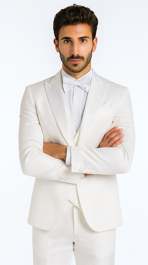 Rossi Man FORD RM1911 Men’s Slim Fit 3-Piece White Suit - Modern Formalwear for Special Occasions USA Men's Outlet
