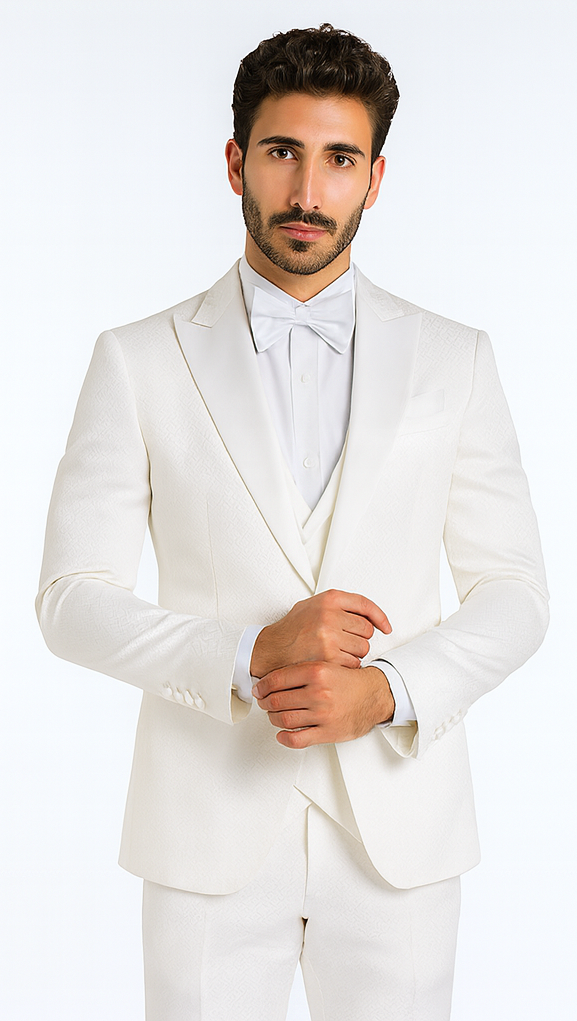 Rossi Man FORD RM1911 Men’s Slim Fit 3-Piece White Suit - Modern Formalwear for Special Occasions USA Men's Outlet