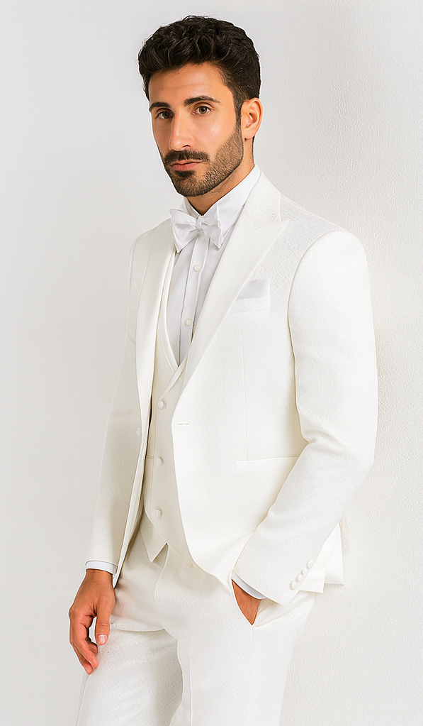 Rossi Man FORD RM1911 Men’s Slim Fit 3-Piece White Suit - Modern Formalwear for Special Occasions USA Men's Outlet