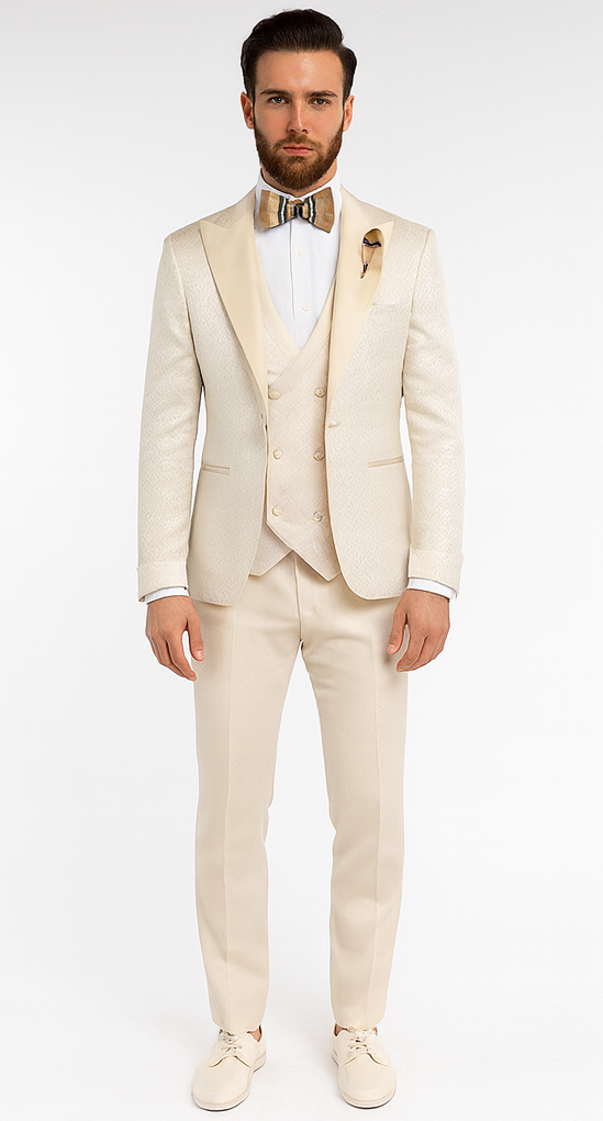 Rossi Man FORD RM1913 Slim Fit 3-Piece Off-White Suit for Men - Classic Formalwear by USA Men's Outlet