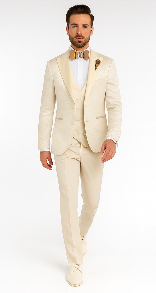 Rossi Man FORD RM1913 Slim Fit 3-Piece Off-White Suit for Men - Classic Formalwear by USA Men's Outlet
