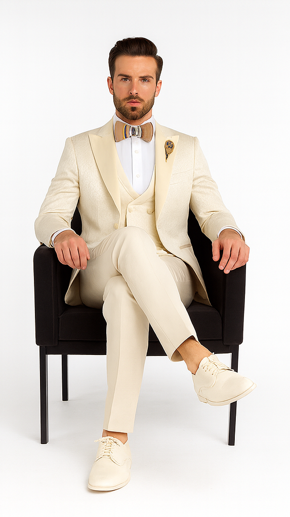 Rossi Man FORD RM1913 Slim Fit 3-Piece Off-White Suit for Men - Classic Formalwear by USA Men's Outlet