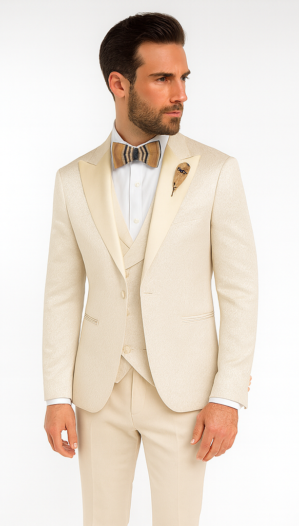 Rossi Man FORD RM1913 Slim Fit 3-Piece Off-White Suit for Men - Classic Formalwear by USA Men's Outlet