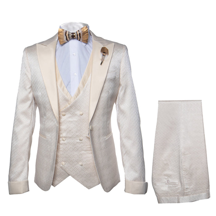Rossi Man FORD RM1913 Slim Fit 3-Piece Off-White Suit for Men - Classic Formalwear by USA Men's Outlet
