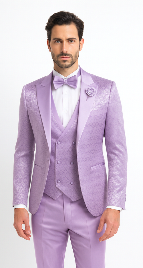 Rossi Man FORD RM1914 Men’s Slim Fit 3-Piece Purple Suit - Modern Formalwear for Events USA Men's Outlet