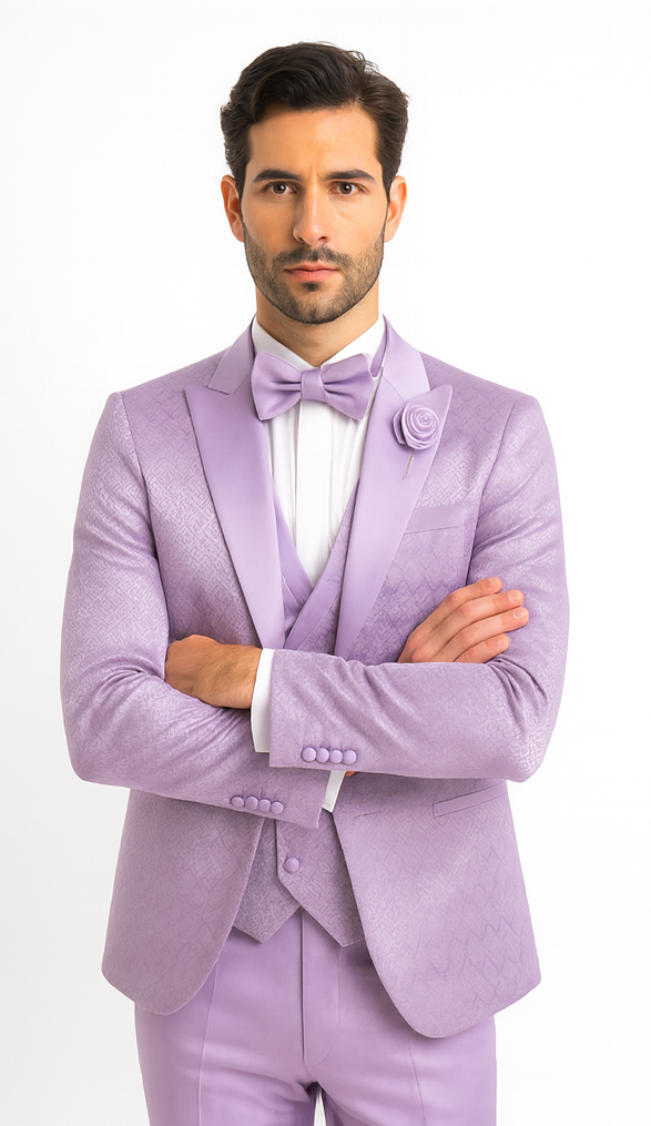 Rossi Man FORD RM1914 Men’s Slim Fit 3-Piece Purple Suit - Modern Formalwear for Events USA Men's Outlet