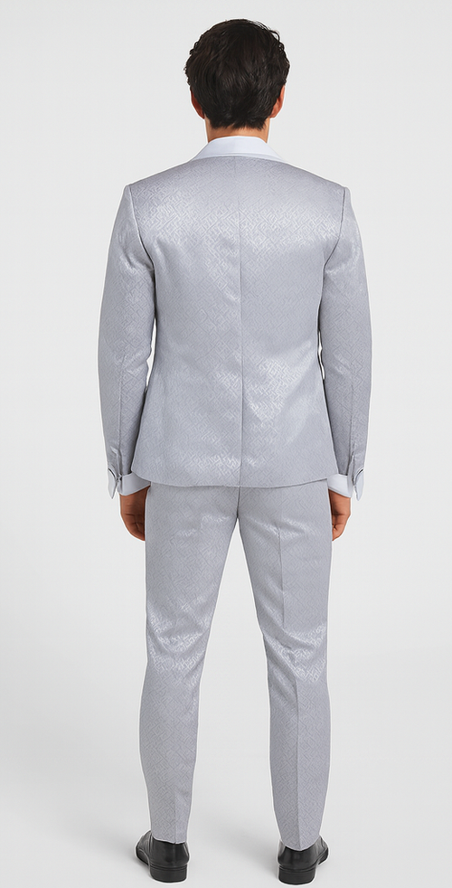 Rossi Man FORD RM1915 Men’s Slim Fit 3-Piece Silver Suit - Modern Formalwear for Events by USA Men's Outlet