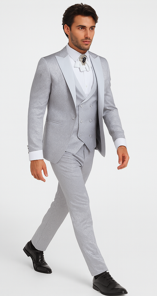 Rossi Man FORD RM1915 Men’s Slim Fit 3-Piece Silver Suit - Modern Formalwear for Events by USA Men's Outlet