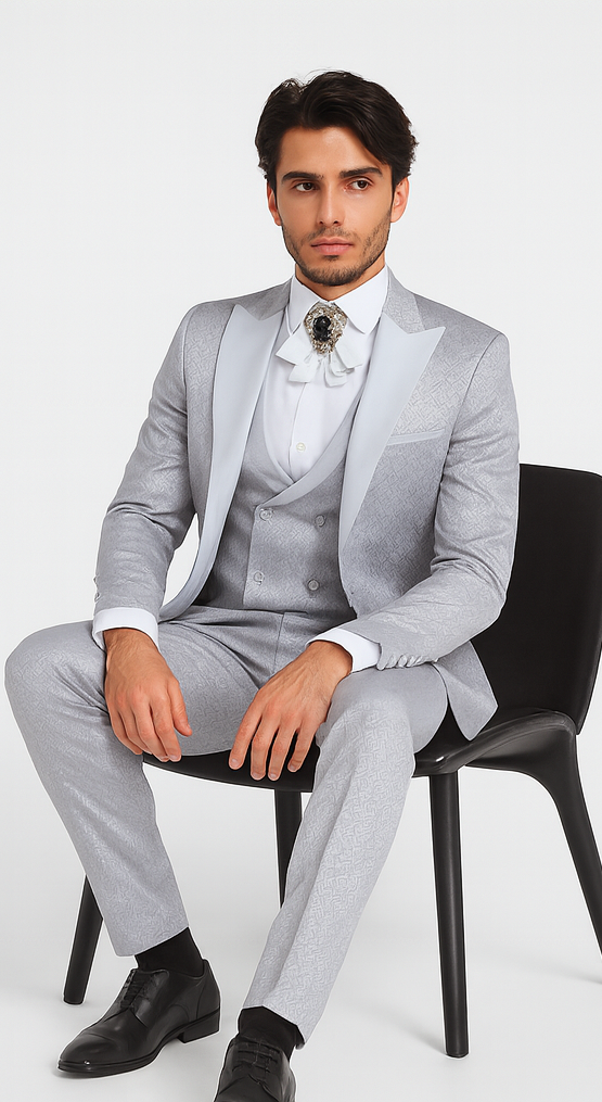 Rossi Man FORD RM1915 Men’s Slim Fit 3-Piece Silver Suit - Modern Formalwear for Events by USA Men's Outlet