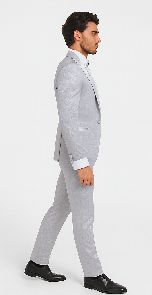 Rossi Man FORD RM1915 Men’s Slim Fit 3-Piece Silver Suit - Modern Formalwear for Events by USA Men's Outlet