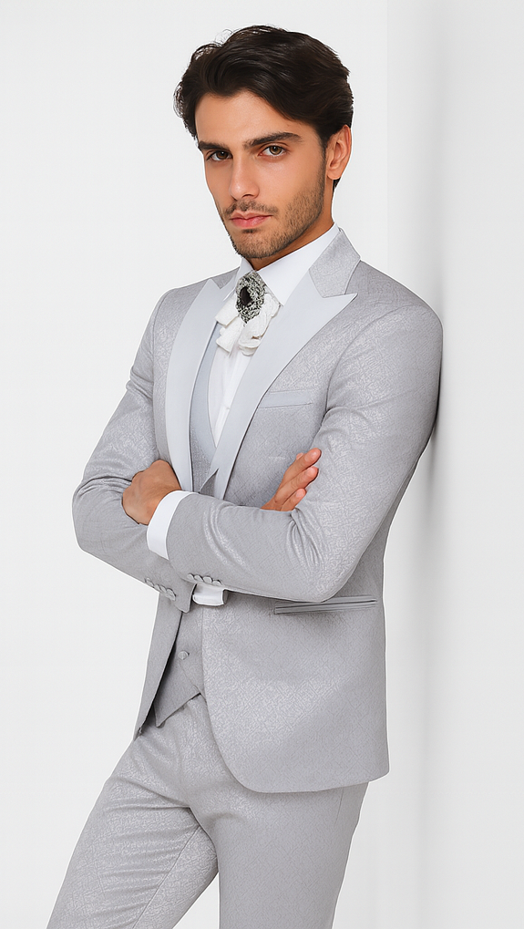 Rossi Man FORD RM1915 Men’s Slim Fit 3-Piece Silver Suit - Modern Formalwear for Events by USA Men's Outlet