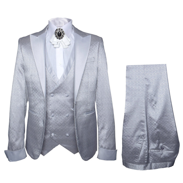 Rossi Man FORD RM1915 Men’s Slim Fit 3-Piece Silver Suit - Modern Formalwear for Events by USA Men's Outlet