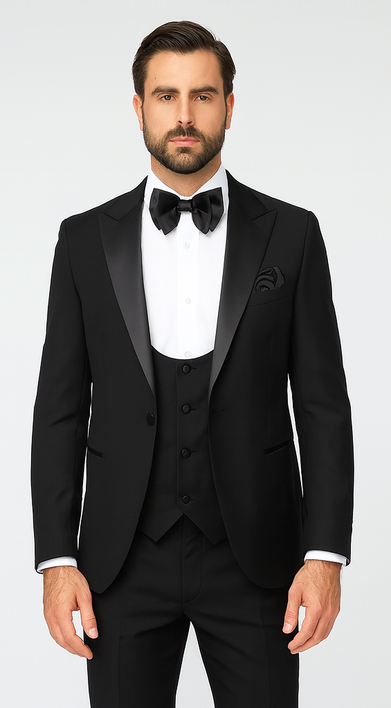 Rossi Man LEO RM1101 Classic Black Tuxedo for Men - Slim Fit Formalwear for Events USA Men's Outlet
