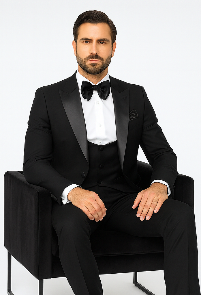 Rossi Man LEO RM1101 Classic Black Tuxedo for Men - Slim Fit Formalwear for Events USA Men's Outlet