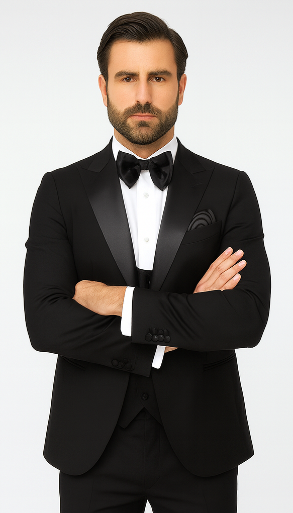 Rossi Man LEO RM1101 Classic Black Tuxedo for Men - Slim Fit Formalwear for Events USA Men's Outlet