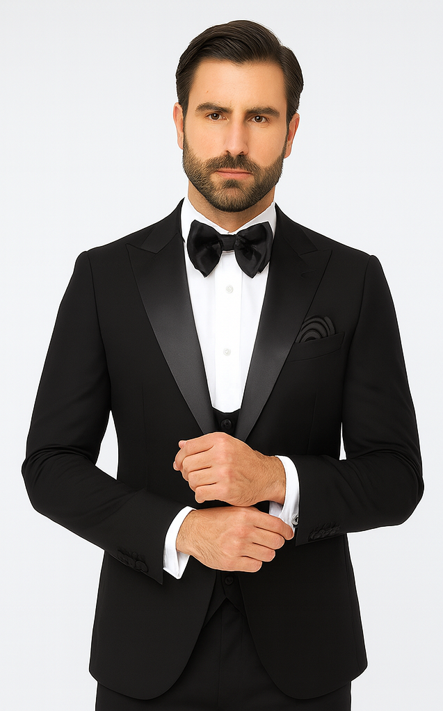 Rossi Man LEO RM1101 Classic Black Tuxedo for Men - Slim Fit Formalwear for Events USA Men's Outlet