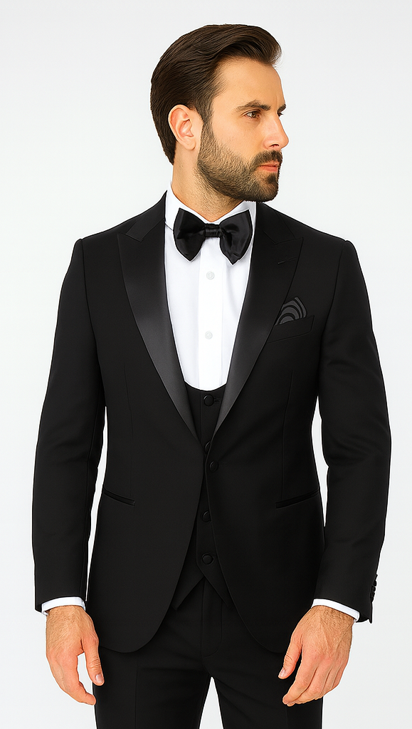 Rossi Man LEO RM1101 Classic Black Tuxedo for Men - Slim Fit Formalwear for Events USA Men's Outlet