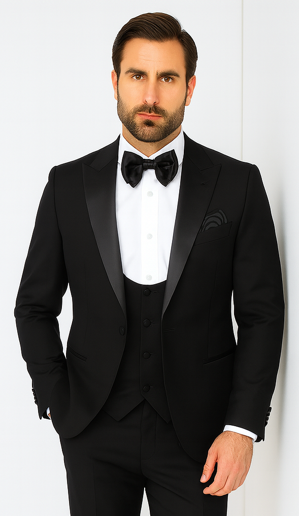 Rossi Man LEO RM1101 Classic Black Tuxedo for Men - Slim Fit Formalwear for Events USA Men's Outlet