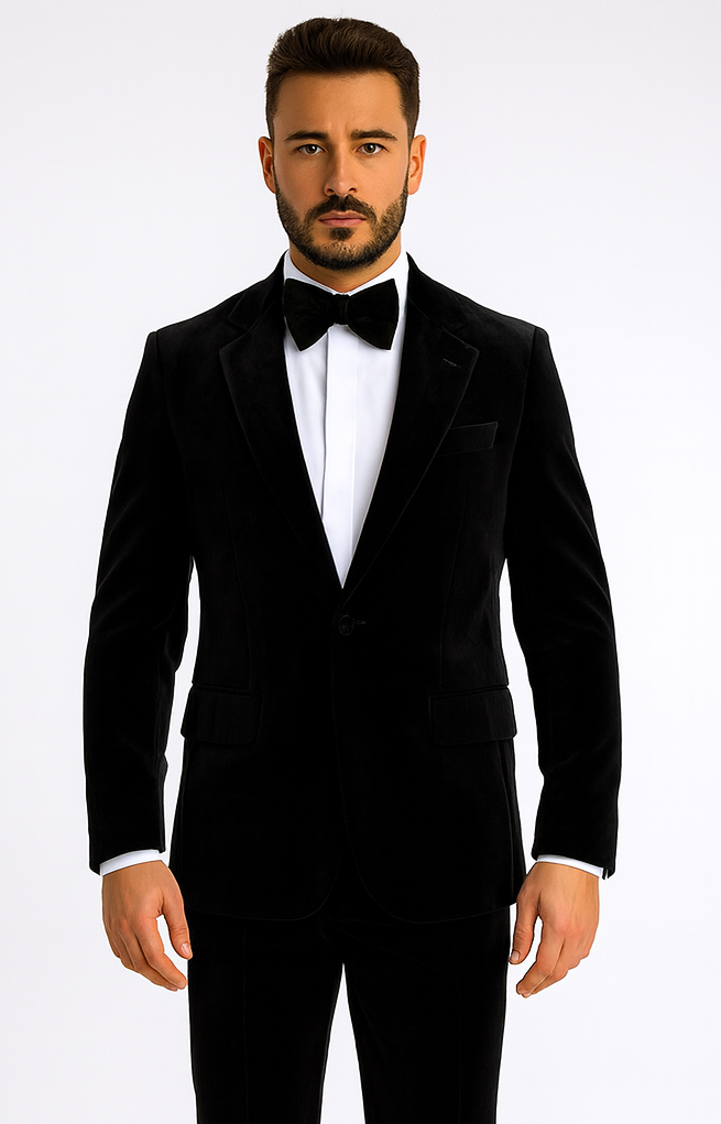 Rossi Man LEO RM1575 Black Suit - Men’s Modern Sleek Fit Formalwear by USA Men's Outlet