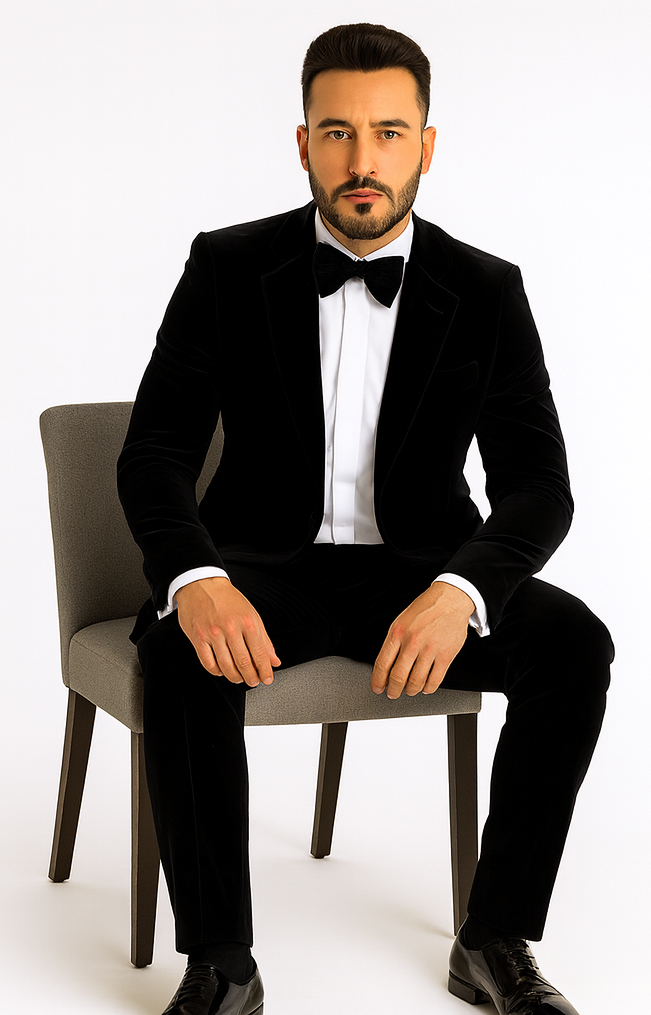 Rossi Man LEO RM1575 Black Suit - Men’s Modern Sleek Fit Formalwear by USA Men's Outlet