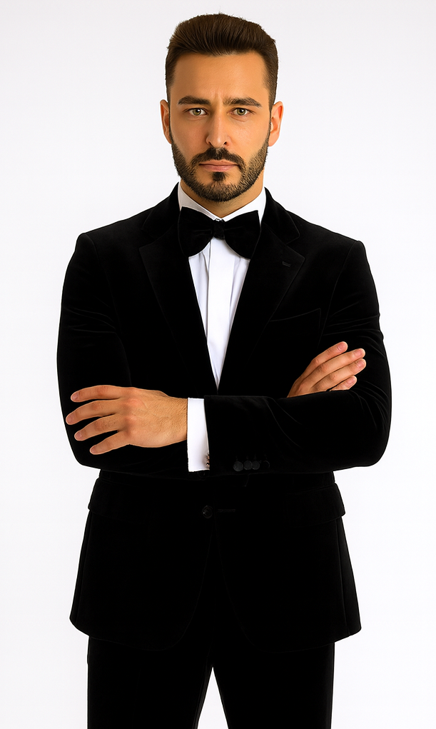 Rossi Man LEO RM1575 Black Suit - Men’s Modern Sleek Fit Formalwear by USA Men's Outlet