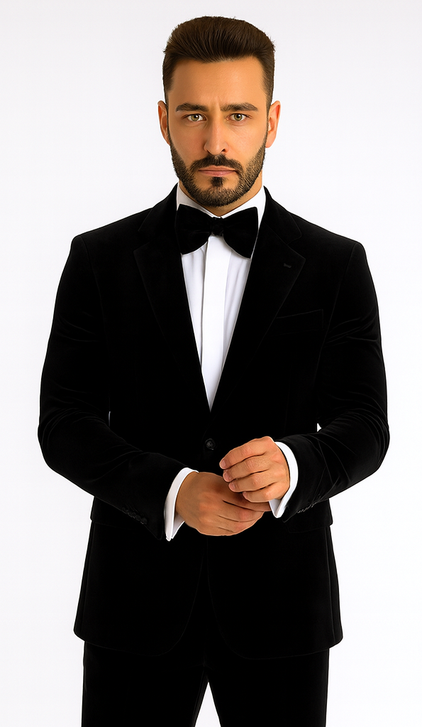 Rossi Man LEO RM1575 Black Suit - Men’s Modern Sleek Fit Formalwear by USA Men's Outlet
