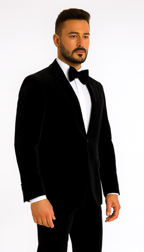 Rossi Man LEO RM1575 Black Suit - Men’s Modern Sleek Fit Formalwear by USA Men's Outlet