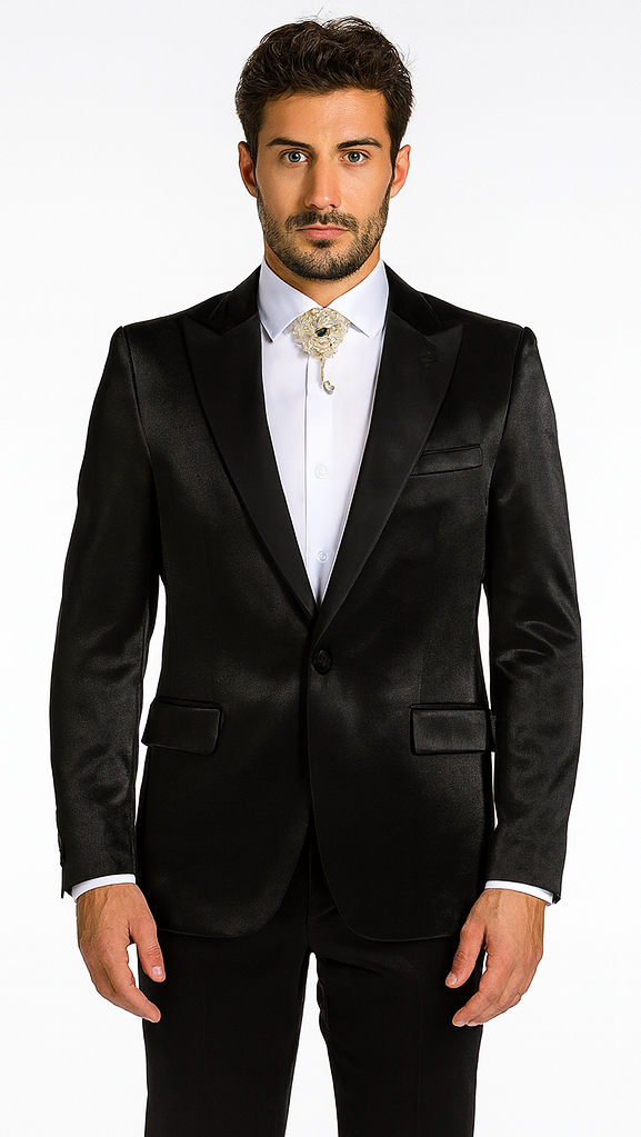 Rossi Man LEO RM1600 Men’s Slim Fit 3-Piece Black Suit - Classic Formalwear for Events - USA Men's Outlet