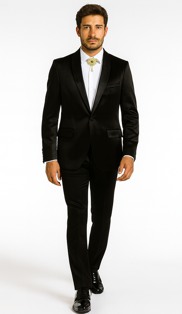 Rossi Man LEO RM1600 Men’s Slim Fit 3-Piece Black Suit - Classic Formalwear for Events - USA Men's Outlet