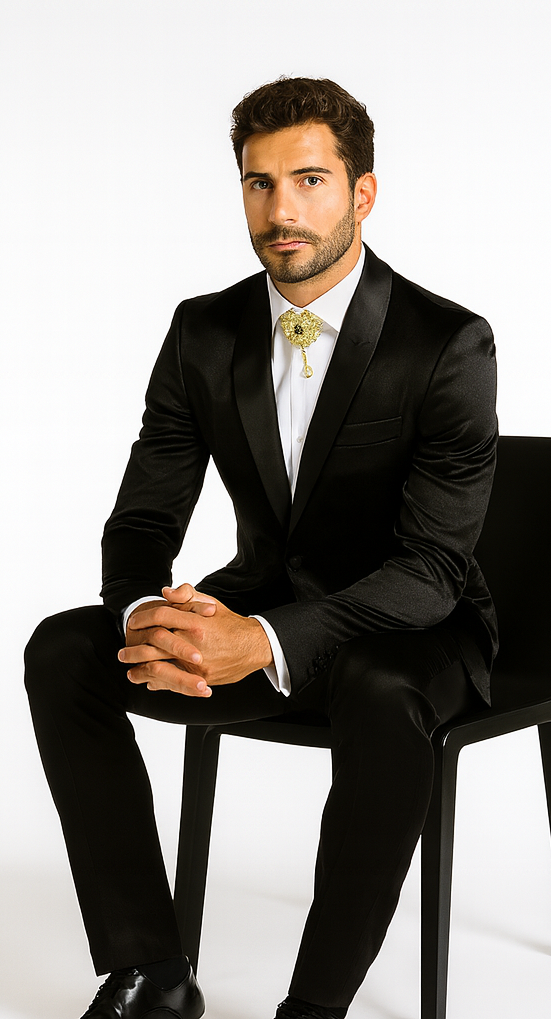 Rossi Man LEO RM1600 Men’s Slim Fit 3-Piece Black Suit - Classic Formalwear for Events - USA Men's Outlet