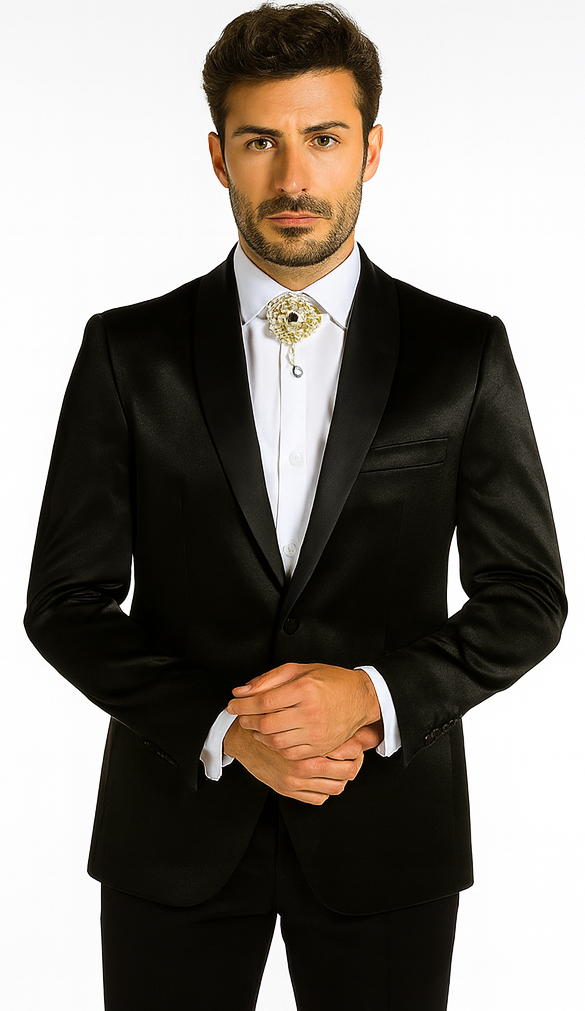 Rossi Man LEO RM1600 Men’s Slim Fit 3-Piece Black Suit - Classic Formalwear for Events - USA Men's Outlet