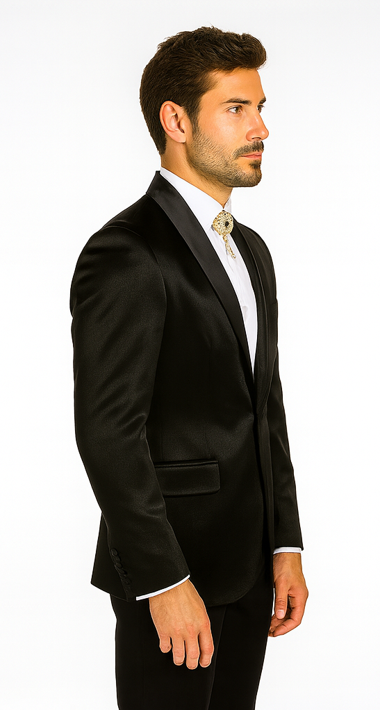 Rossi Man LEO RM1600 Men’s Slim Fit 3-Piece Black Suit - Classic Formalwear for Events - USA Men's Outlet
