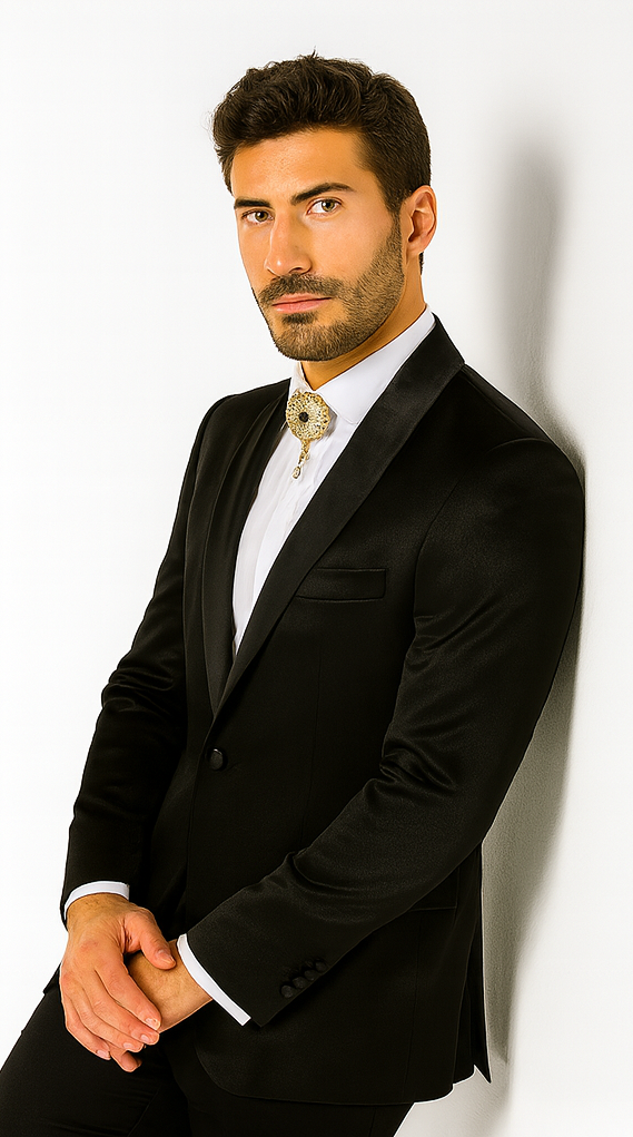 Rossi Man LEO RM1600 Men’s Slim Fit 3-Piece Black Suit - Classic Formalwear for Events - USA Men's Outlet