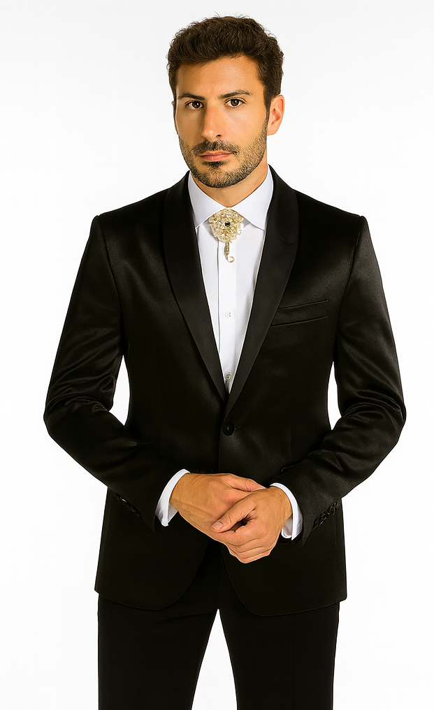 Rossi Man LEO RM1600 Men’s Slim Fit 3-Piece Black Suit - Classic Formalwear for Events - USA Men's Outlet