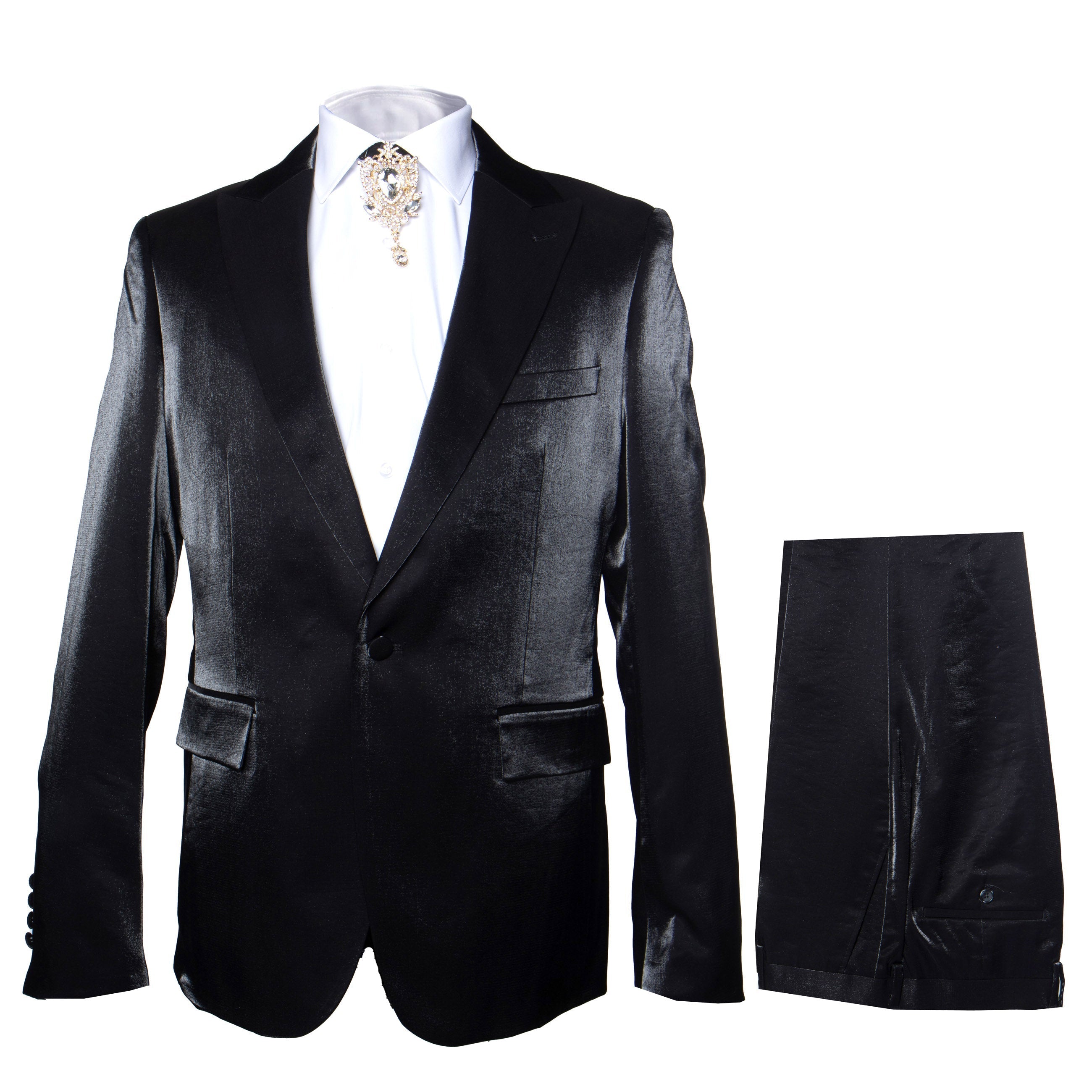 Rossi Man LEO RM1600 Men’s Slim Fit 3-Piece Black Suit - Classic Formalwear for Events - USA Men's Outlet