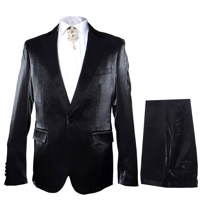 Rossi Man LEO RM1600 Men’s Slim Fit 3-Piece Black Suit - Classic Formalwear for Events - USA Men's Outlet