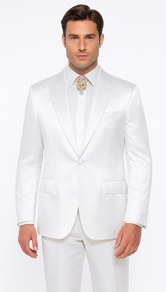 Rossi Man LEO RM1601 Men’s Slim Fit 3-Piece White Suit - Elegant Formalwear for Special Occasions | USA Men's Outlet