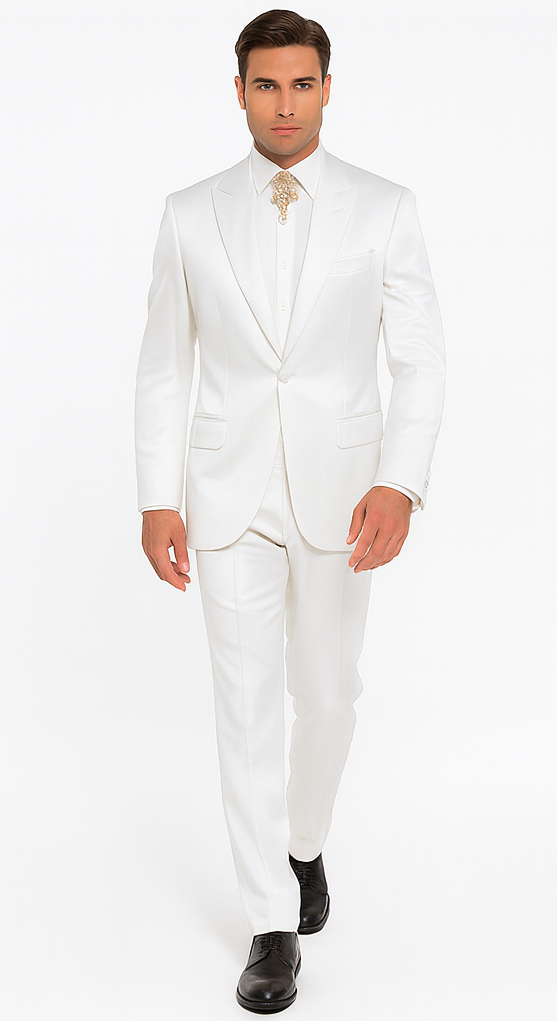 Rossi Man LEO RM1601 Men’s Slim Fit 3-Piece White Suit - Elegant Formalwear for Special Occasions | USA Men's Outlet