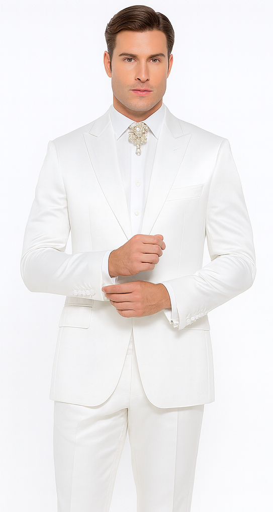 Rossi Man LEO RM1601 Men’s Slim Fit 3-Piece White Suit - Elegant Formalwear for Special Occasions | USA Men's Outlet