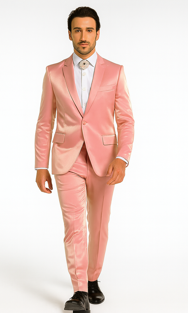 Rossi Man LEO RM1602 Men’s Slim Fit 3-Piece Pink Suit - Modern Classic Formalwear for Special Events USA Men's Outlet