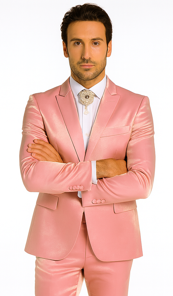 Rossi Man LEO RM1602 Men’s Slim Fit 3-Piece Pink Suit - Modern Classic Formalwear for Special Events USA Men's Outlet