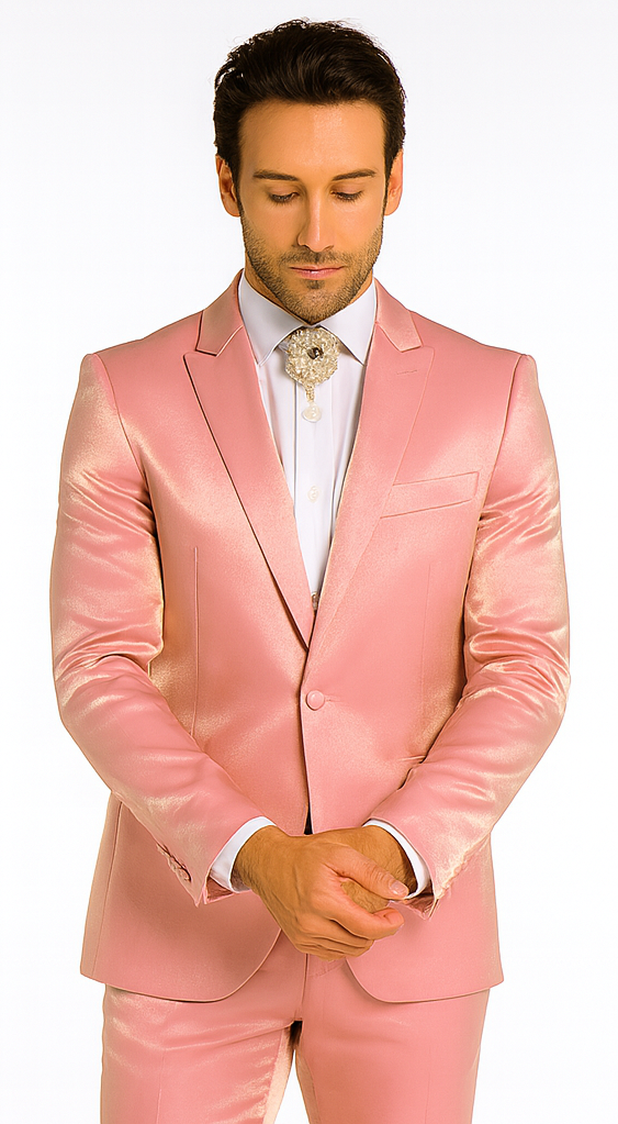 Rossi Man LEO RM1602 Men’s Slim Fit 3-Piece Pink Suit - Modern Classic Formalwear for Special Events USA Men's Outlet