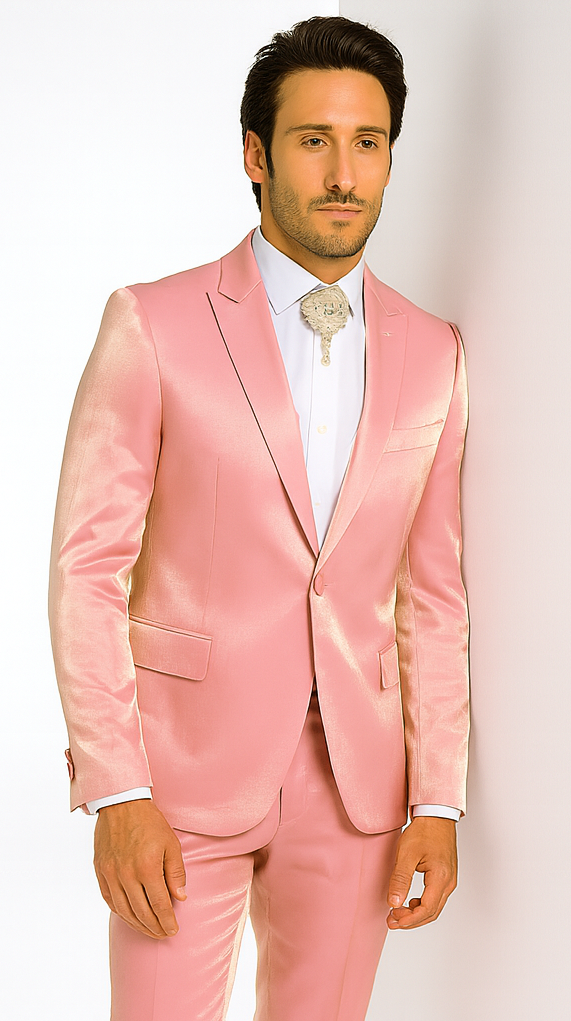 Rossi Man LEO RM1602 Men’s Slim Fit 3-Piece Pink Suit - Modern Classic Formalwear for Special Events USA Men's Outlet