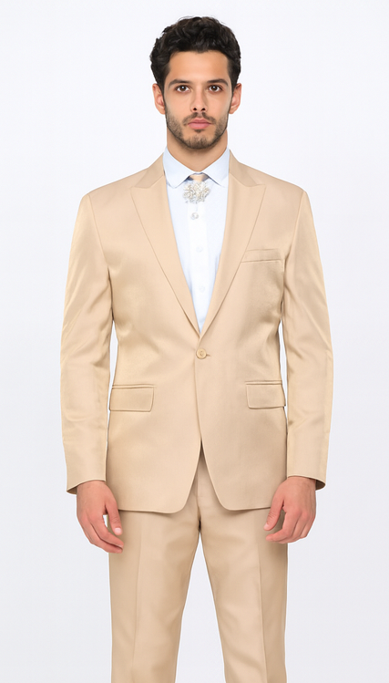 Rossi Man LEO RM1605 Men’s Slim Fit 3-Piece Gold Suit - Modern Formalwear for Special Events at USA Men's Outlet