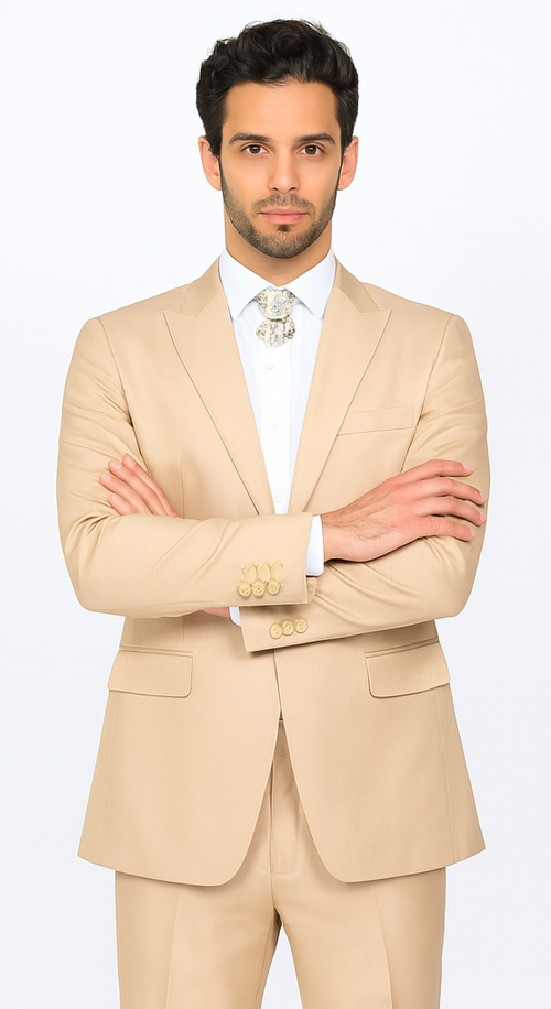 Rossi Man LEO RM1605 Men’s Slim Fit 3-Piece Gold Suit - Modern Formalwear for Special Events at USA Men's Outlet