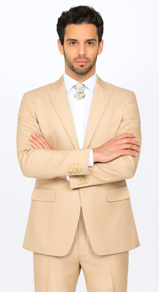Rossi Man LEO RM1605 Men’s Slim Fit 3-Piece Gold Suit - Modern Formalwear for Special Events at USA Men's Outlet