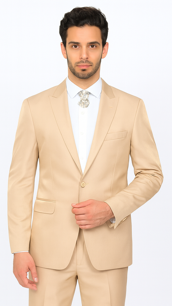 Rossi Man LEO RM1605 Men’s Slim Fit 3-Piece Gold Suit - Modern Formalwear for Special Events at USA Men's Outlet