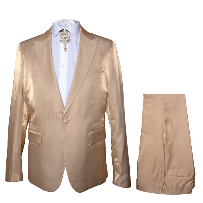Rossi Man LEO RM1605 Men’s Slim Fit 3-Piece Gold Suit - Modern Formalwear for Special Events at USA Men's Outlet