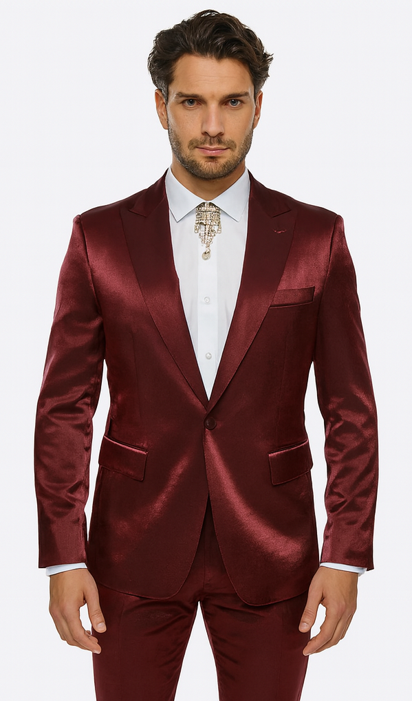 Rossi Man LEO RM1608 Men’s Slim Fit 3-Piece Dark Red Suit - Formalwear for Special Events at USA Men's Outlet